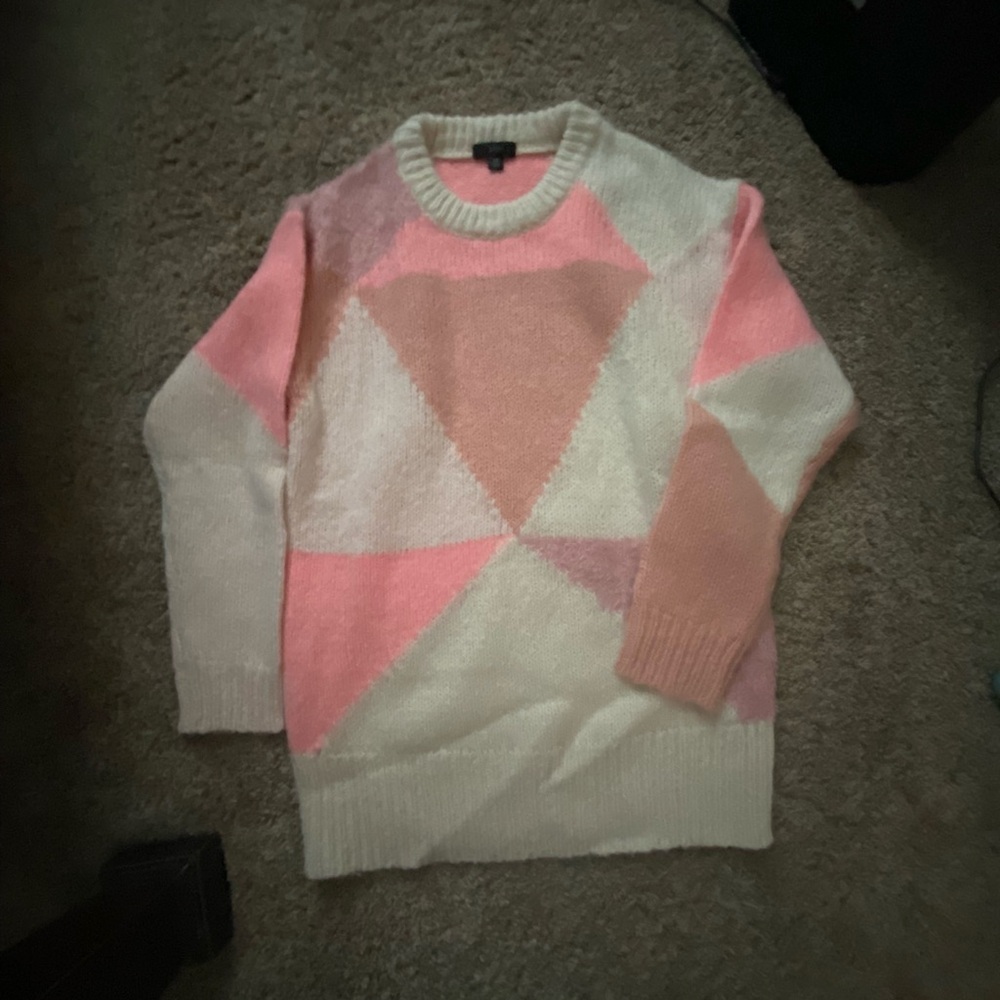 Jcrew Pink and Cream Geometric Sweater